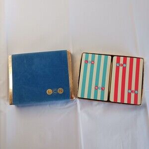 Vintage Mid Modern Redislip Double Deck Playing Cards Velvet Slip Box Set LCN